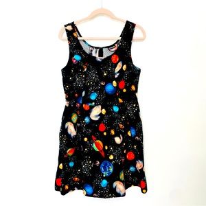 Retrolicious Galaxy space print sleeveless dress punk 90's Ms. Frizzle stars